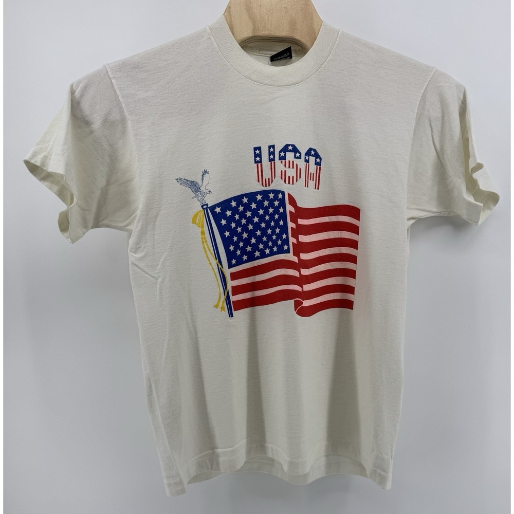Vintage 90s Screen Stars Best American Flag T-Shirt Size XL Single Stitch USA